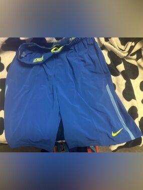 Brand New !Nike Blue Dri-FIT Athletic Shorts with Neon Yellow Logo